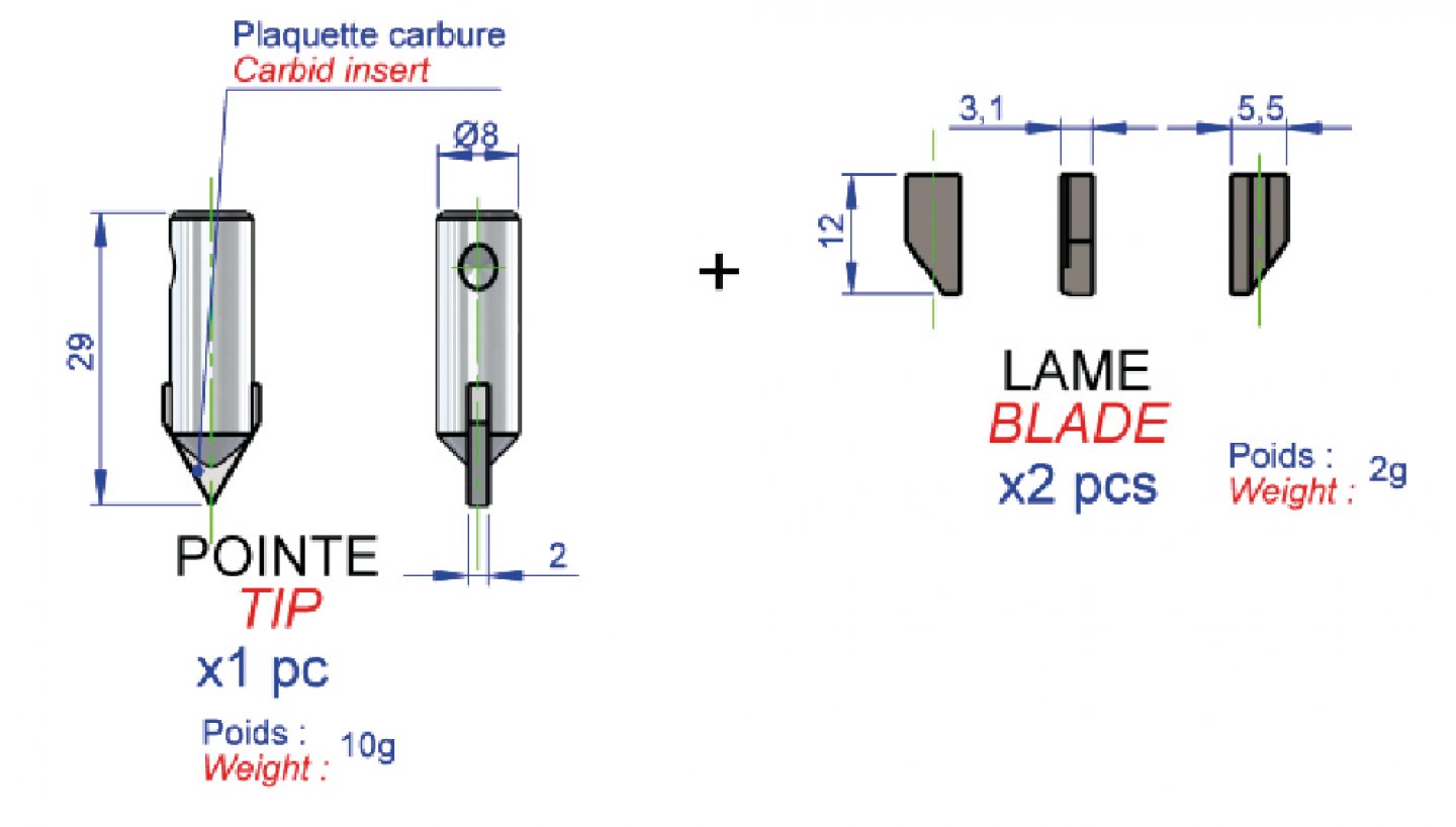 Pointe et lames de rechange pour perce-carreaux gradué 02