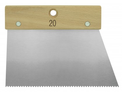 Spatule à colle manche bois 20 cm dents pointues fines 2,5 x 4