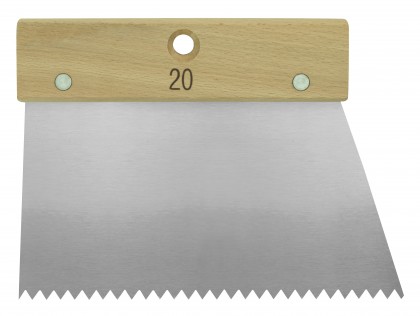 Spatule à colle manche bois 20cm dents pointues larges 7 x 5