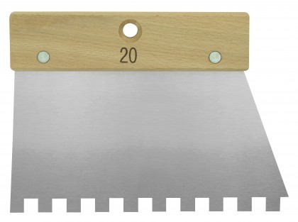Spatule à colle manche bois 20 cm dents carrées 10 x 10 x 10
