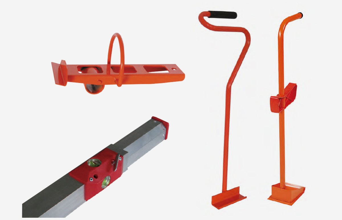La création d’une gamme d’outils pour plaquistes : transporteur de plaques, cale-plaque à levier, levier à panneaux, règle de report de tracé.